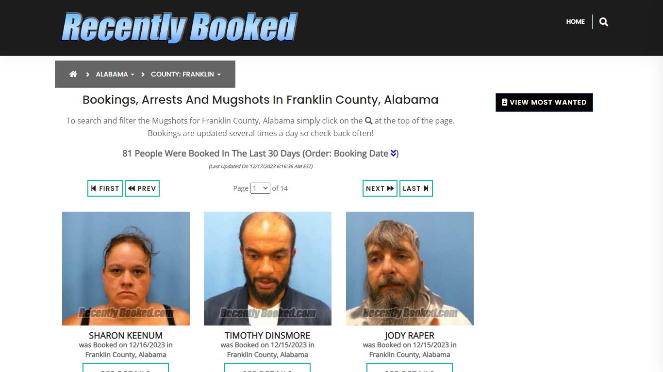 Bookings, Arrests and Mugshots in Franklin County, Alabama